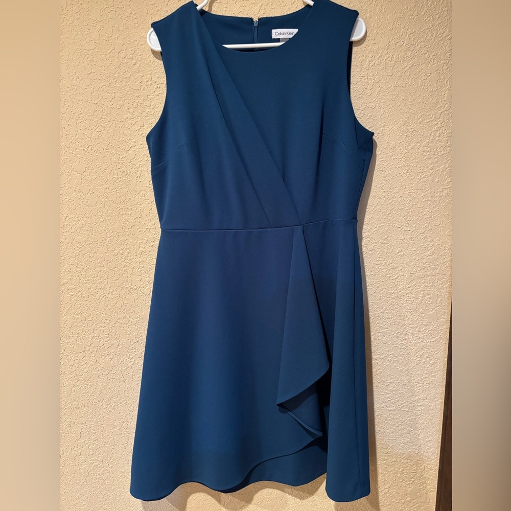 Calvin Klein Blue Asymmetrical Sheath Dress